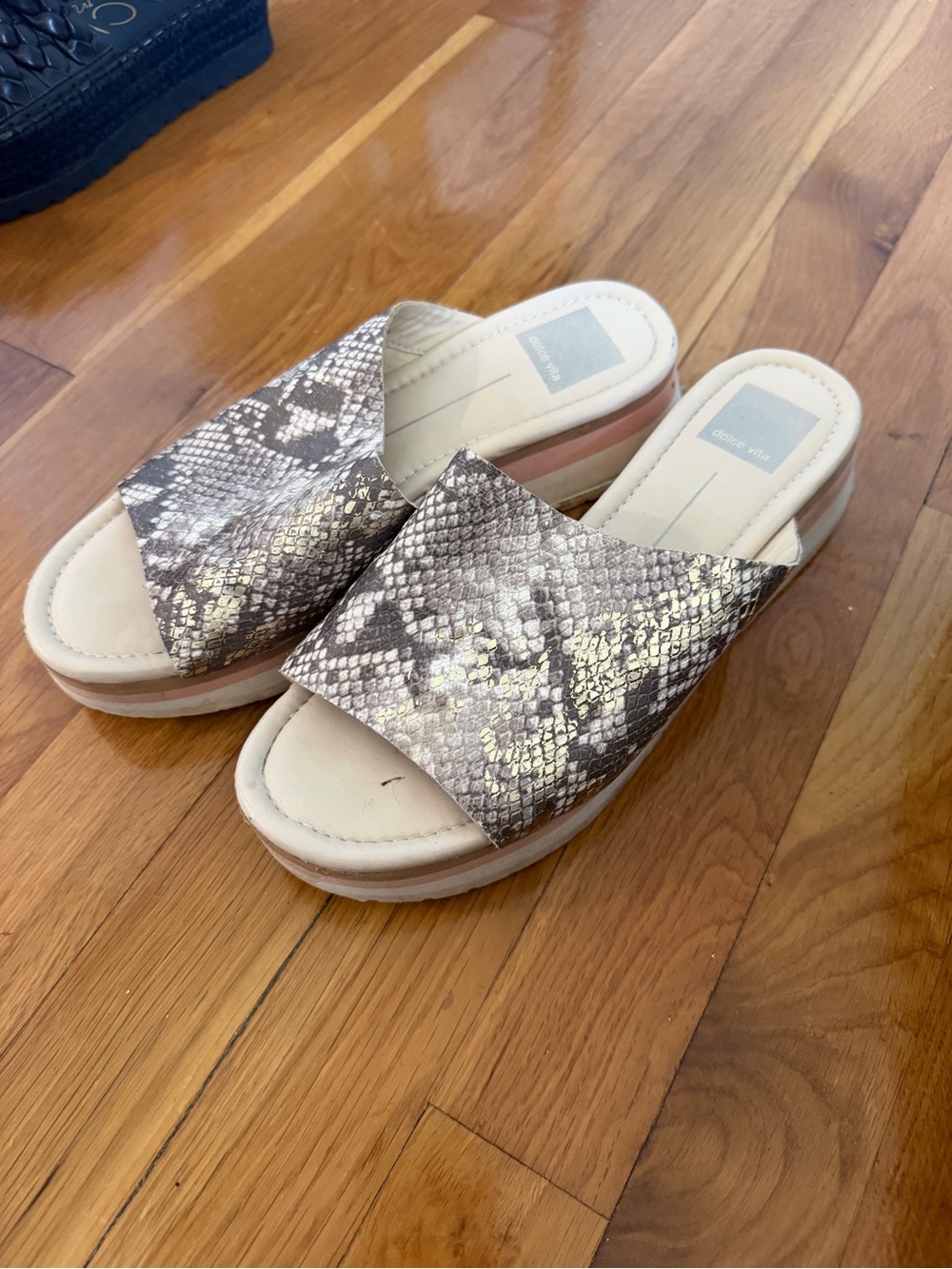 Dolce Vita Silver Metallic Snakeskin Slide Mules